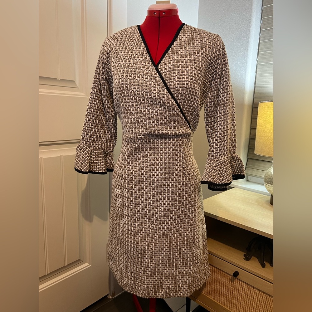 Almatrchi Made in Spain Classic Vintage Tweed Midi Dresses 3/4 Sleeve Size44 Lg